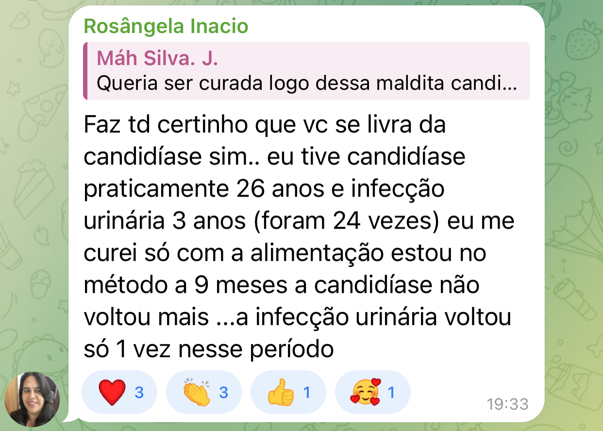Relato de aluna que sofreu com candidíase por 26 anos e está há nove meses sem recorrência